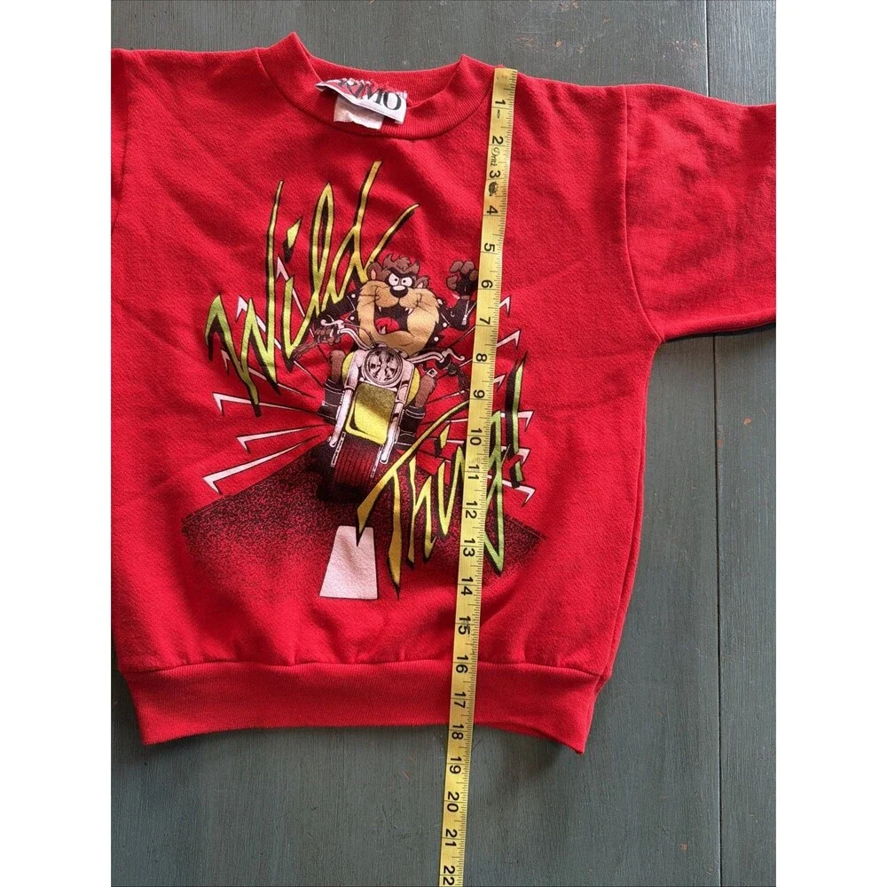 Vtg 90s Looney Tunes Taz Wild Thing Youth M 10/12 Sweatshirt Red Primo